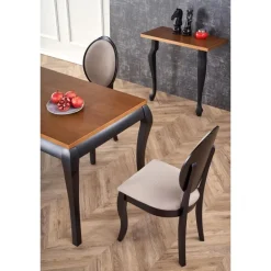 WINDSOR Spisebord med udtræk, - mørk eg/Sort