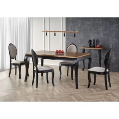 WINDSOR Spisebord med udtræk, - mørk eg/Sort